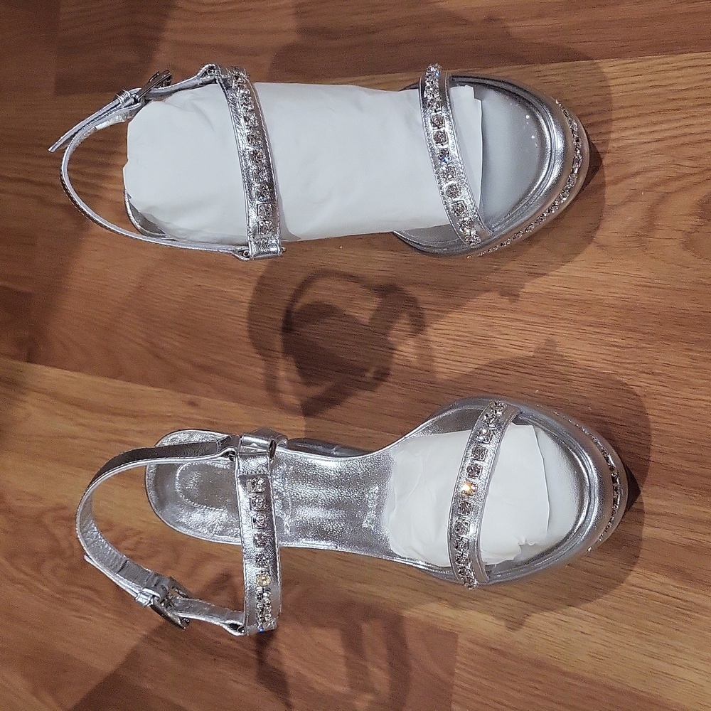 Christian Louboutin Silver Crystal-Embellished Wedge Sandals - Picture 8 of 12